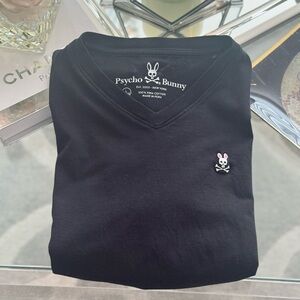 Psycho Bunny Black Youth V-Neck T-Shirt – Size Large (14-16)